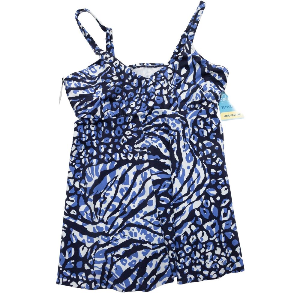 Swim Solutions Size 8 Women's Navy Multi Animal‎ Print Underwire Tankini Top New - Picture 1 of 6